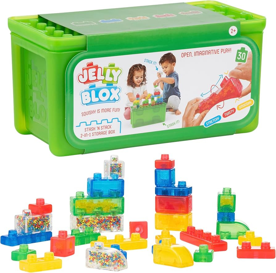 Jelly Blox Stash 'N Stack 2-in-1 Storage Case With 30 Blocks | Toddler & Preschool Building Block... | Amazon (US)