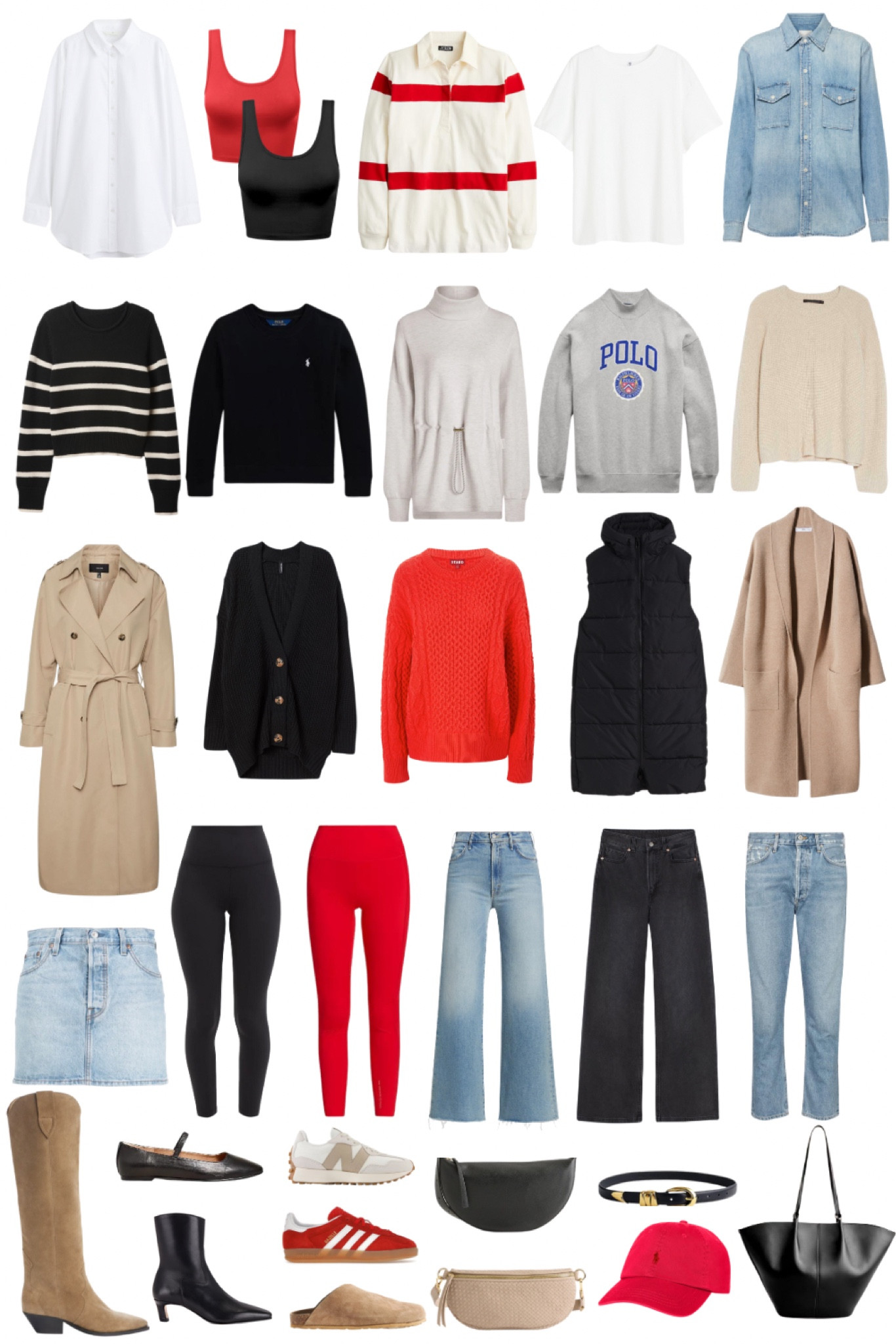 Linking as much as I can hear. Everything else is at https://redwhitedenim.com/fall-capsule-wardrobe-2024/