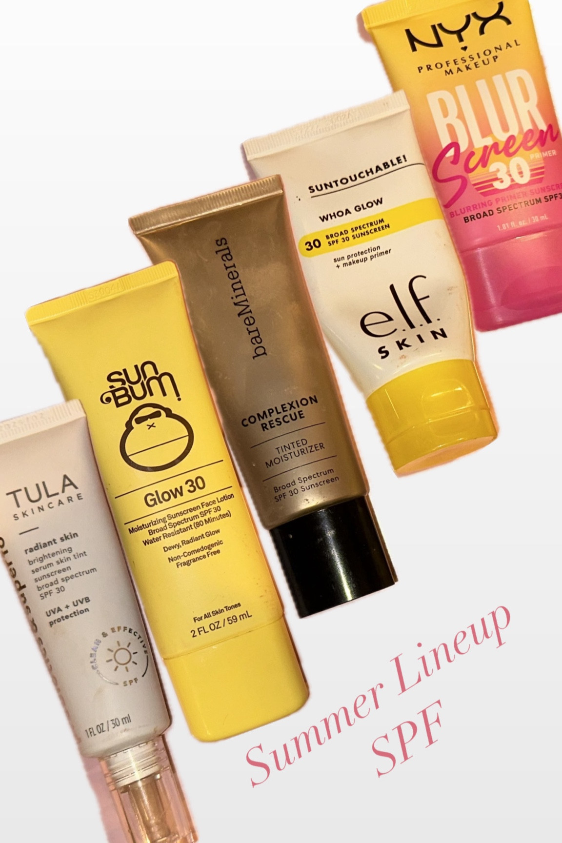 SPF Always! These are my current summer favorites- in order of my preference 

1. Tula - goes on evenly, great coverage, but not too heavy or greasy
2. Bare Mineral - good coverage, doesn’t feel greasy and dries quickly and isn’t too dewy
3. elf - goes on smooth, very dewy finish
4. Sun Bum - goes on like lotion/sunscreen with little color correction or coverage 
5. NYX - goes in a little thick and is a primer/spf only, no color correction

#LTKBeauty #LTKFindsUnder50 #LTKSummerSales