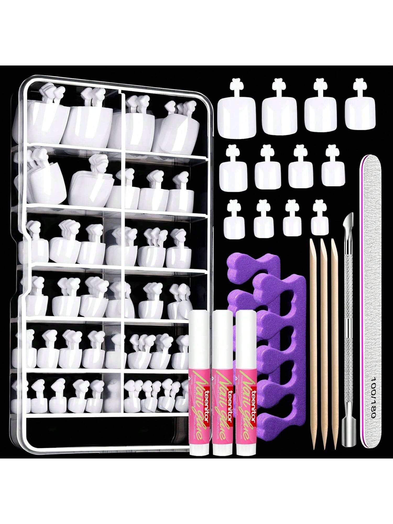 Teenitor White Press On Toenails For Women With Nail Glue, 120pcs White Toe Nail Press Ons Acryli... | SHEIN