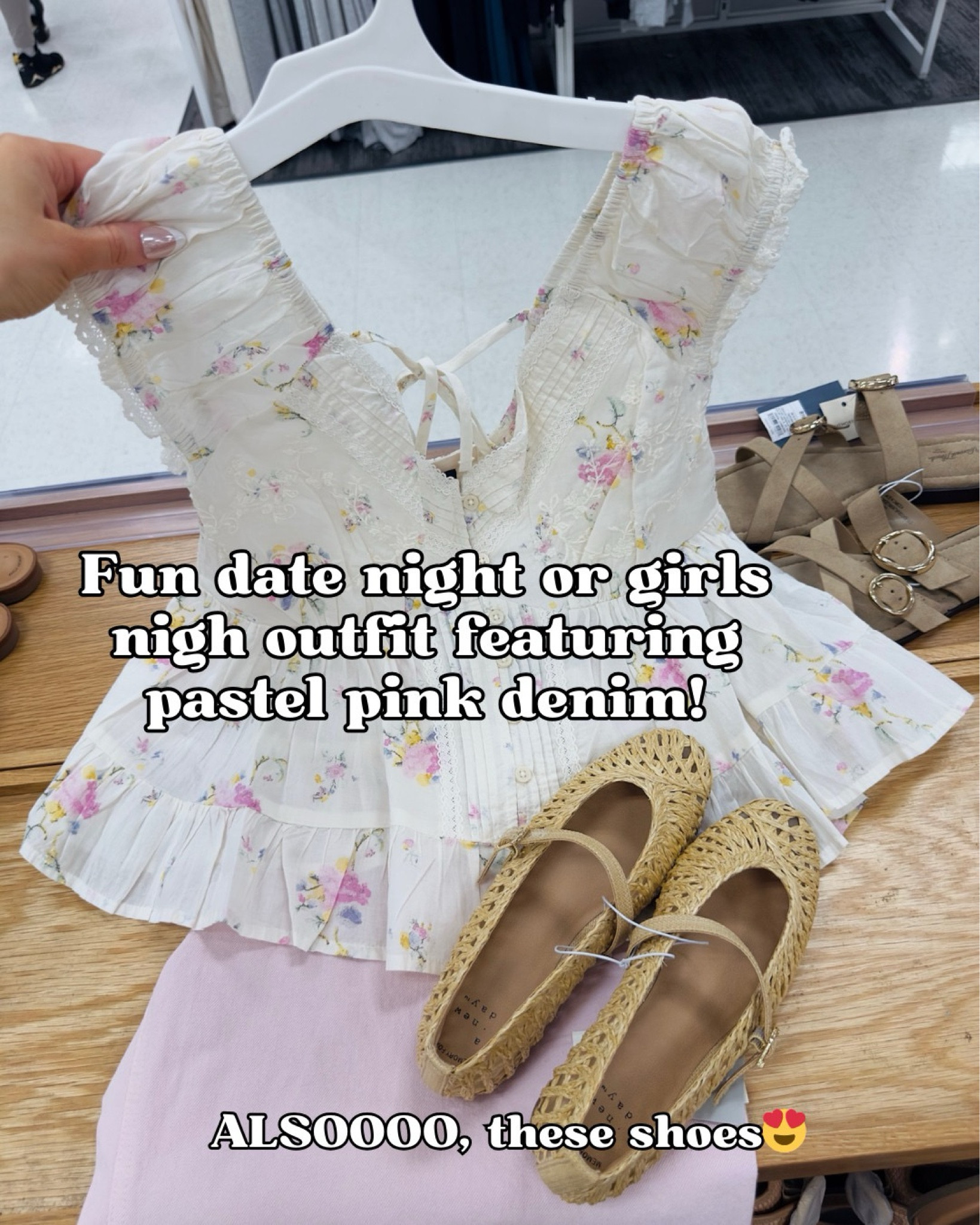 Pastel pink denim and floral top from Target. Target new arrivals  

 #LTKootd #LTKSeasonal #LTKSaleAlert
