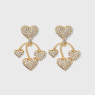 SUGARFIX by BaubleBar Rhinestone Heart Drop Earrings - Gold | Target
