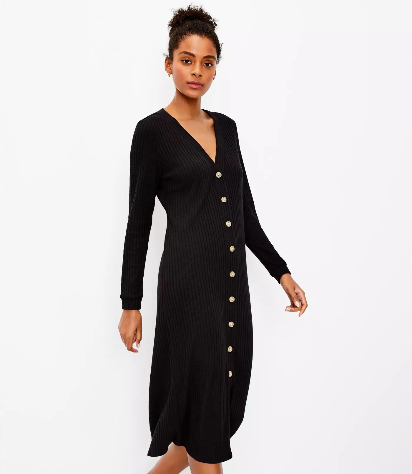 Ribbed Button Midi Dress | LOFT