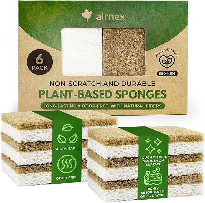 Biodegradable Natural Kitchen Sponges Pack of 6 - Cellulose and Coconut Walnut Scrubber Sponge - ... | Amazon (US)