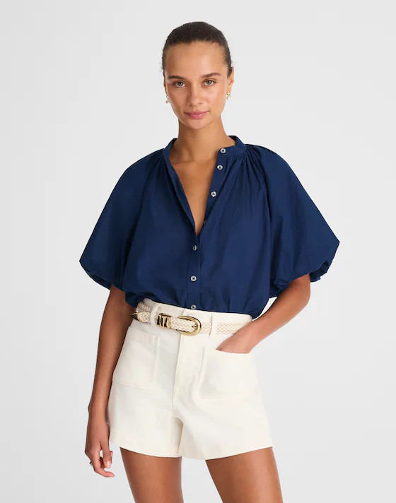 Shirred Balloon-Sleeve Top in Cotton Voile | Madewell | Madewell