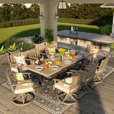 Azur Patio 8 Person 91.5" Long Extendable Dining Set With Sunbrella® Cushions | Wayfair North America