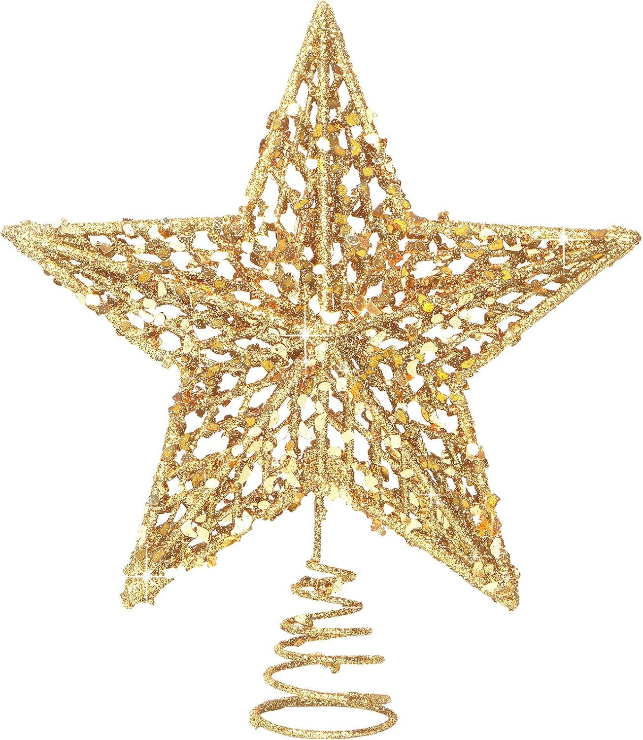8" Glitter Grid Gold Star Christmas Tree Topper Xmas Tree Topper Christmas Star Tree Topper Rusti... | Amazon (US)