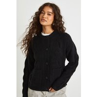 boohoo Women's Cable Pocket Detail Knit Cardigan in Black | Size: XS | Polyurethane | boohoo (US & Canada)