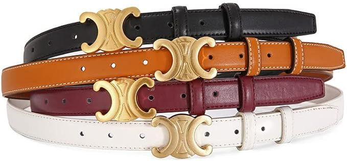 MVJIESA Womens 2.5cm Thin Leather Belt With Gold Buckle Fashion Designer Belts For Jeans Pants Dr... | Amazon (US)