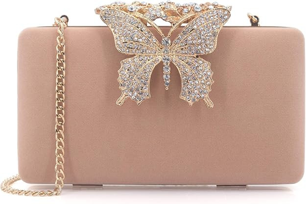 Dexmay Rhinestone Crystal Clutch Purse Butterfly Clasp Women Evening Bag for Formal Party | Amazon (US)
