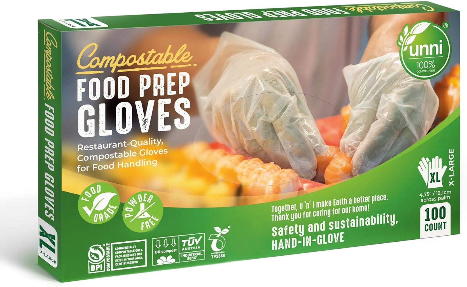 UNNI Compostable Food Prep Gloves, For Food Handling, ASTM D6400, US BPI, CMA & Europe OK Compost... | Amazon (US)