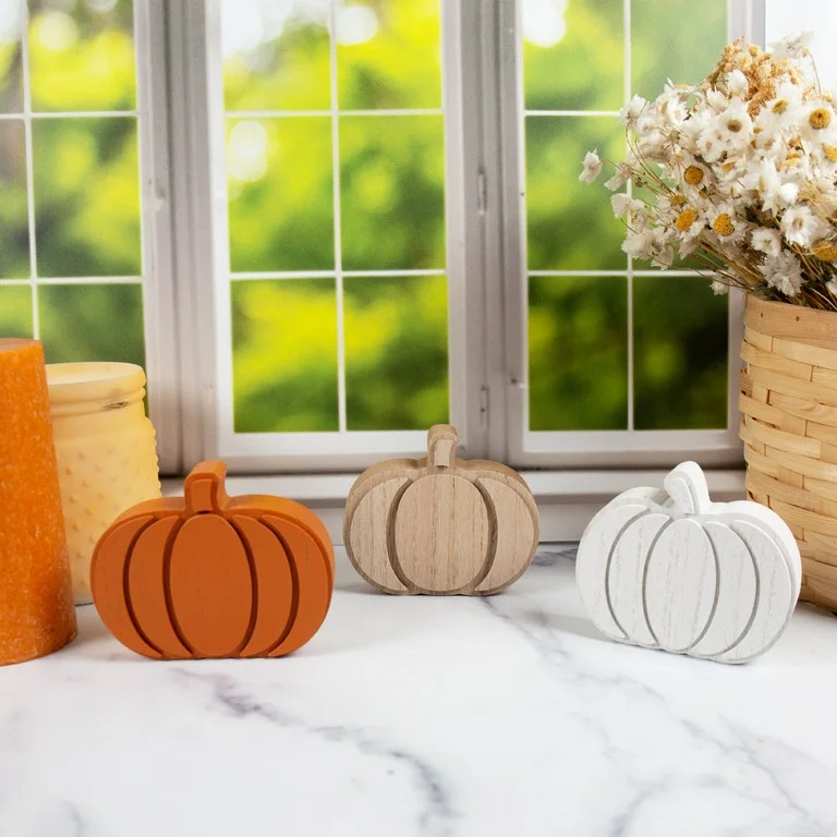Harvest Wood Pumpkin Tabletop Decoration, Burnt Orange, 3.75" x 4.37", by Way To Celebrate | Walmart (US)