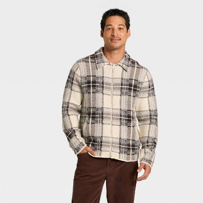 Men's Plaid Sweater Jacket - Goodfellow & Co™ White XXL | Target