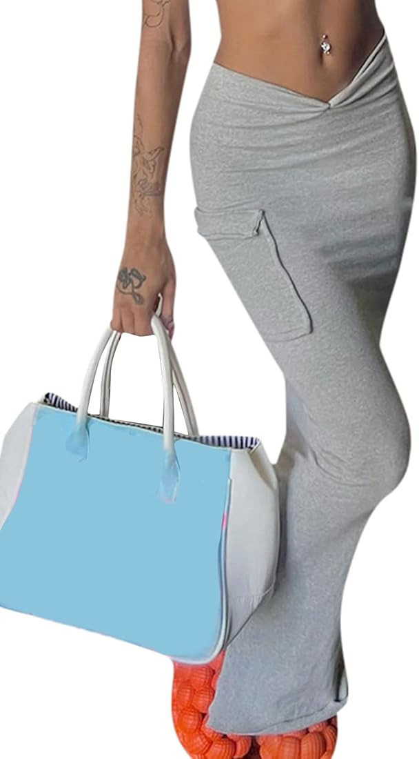 LYANER Women's High Waist Ruched Split Solid Pencil Long Maxi Skirt with Flap Pockets | Amazon (US)