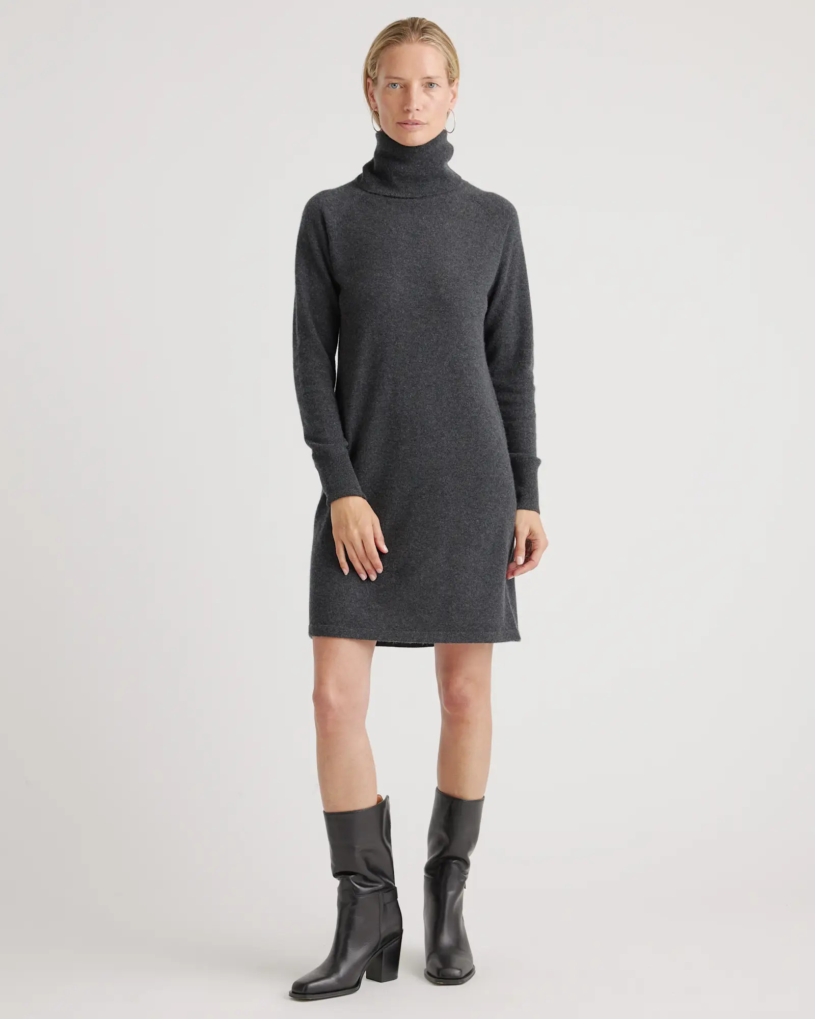 Lightweight Mongolian Cashmere Turtleneck Sweater Dress in Charcoal | Quince
