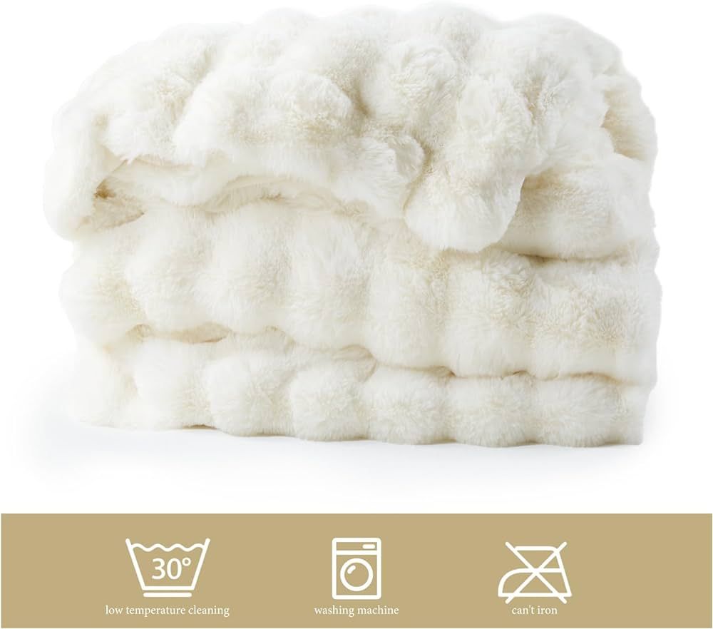 Touchat Luxury 1000GSM Faux Rabbit Fur Throw Blanket, Super Heavy Warm Cozy Beige Cream Blankets for | Amazon (US)