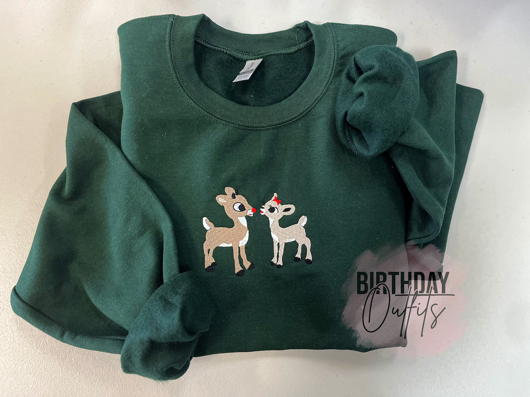 Classic Rudolph and Clarice Embroidered Sweatshirt, Holiday Apparel, Holiday Sweatshirt, Cozy Chr... | Etsy (US)