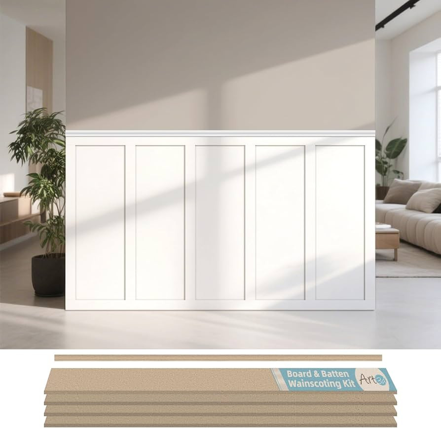 Art3d MDF Premade Paintable Board and Batten Wainscoting Kit, 189 x 54 in | Amazon (US)
