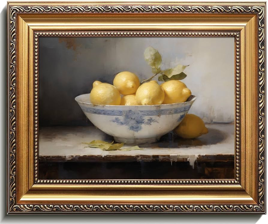 uniro Vintage Gold Framed Wall Art, Vintage Lemons Still Life Canvas Art Prints Painting, Antique... | Amazon (US)