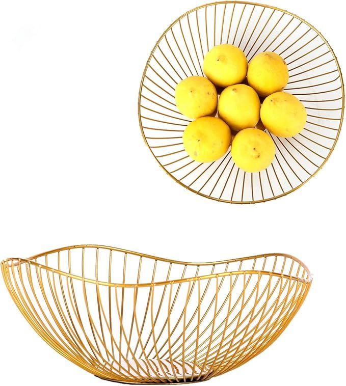 IEEK 2 Pack Metal Wire Fruit Bowls for the Counters Anti Rust Vegetables and Fruit Serving Bowls ... | Amazon (US)