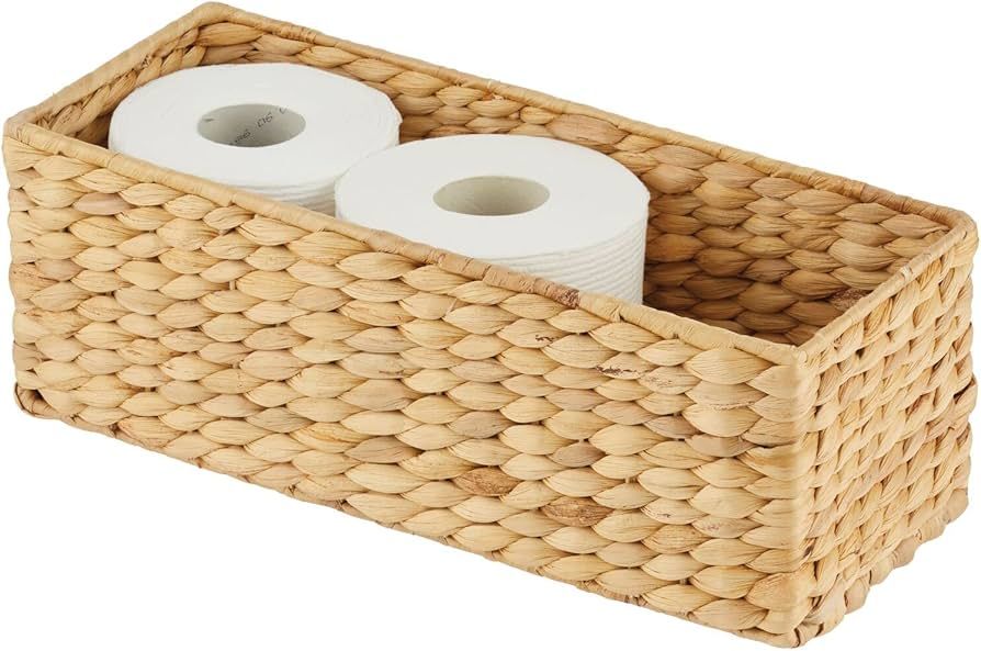 mDesign Woven Hyacinth Narrow Bathroom Toilet Roll Holder Storage Organizer Basket Bin - Rectangl... | Amazon (US)