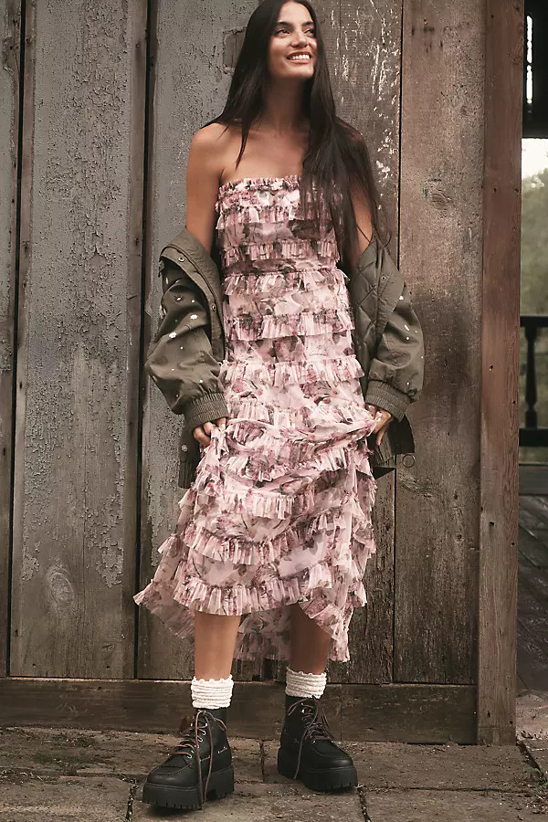 Strapless Tiered Ruffled A-Line Maxi Dress | Anthropologie (US)