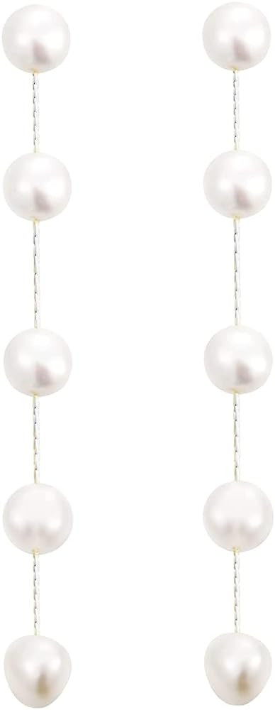 14k Gold/Silver Plated Long Pearl Drop Dangle Earrings for Women Chain Baroque Pearl Stud Jewelry... | Amazon (US)