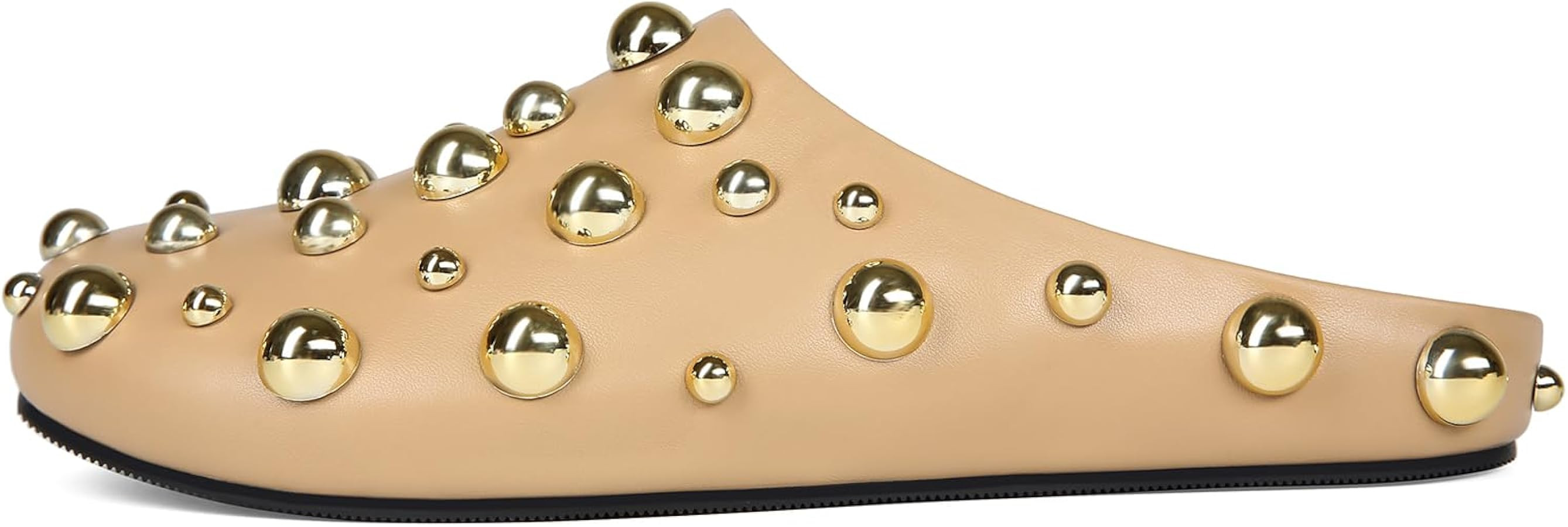 Studded Flat Mules for Women Sparkly Metallic Closed Round Toe Slippers Leather Slip On Backless ... | Amazon (US)