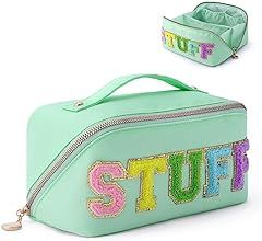 LONEDREAM Stoney Clover Preppy Makeup Bag, Large Capacity Travel Cosmetic Bag, Chenille Letter Op... | Amazon (US)