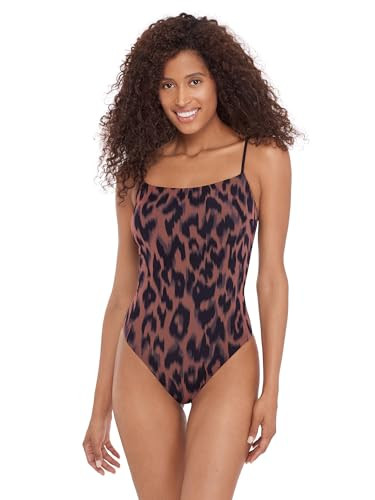 Steve Madden Womens Square Neck Open Back One Piece Swimsuit, Static Leopard, Small | Amazon (US)