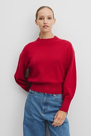 Organically Grown Cotton Blend Crop Crew Neck Knit | Country Road