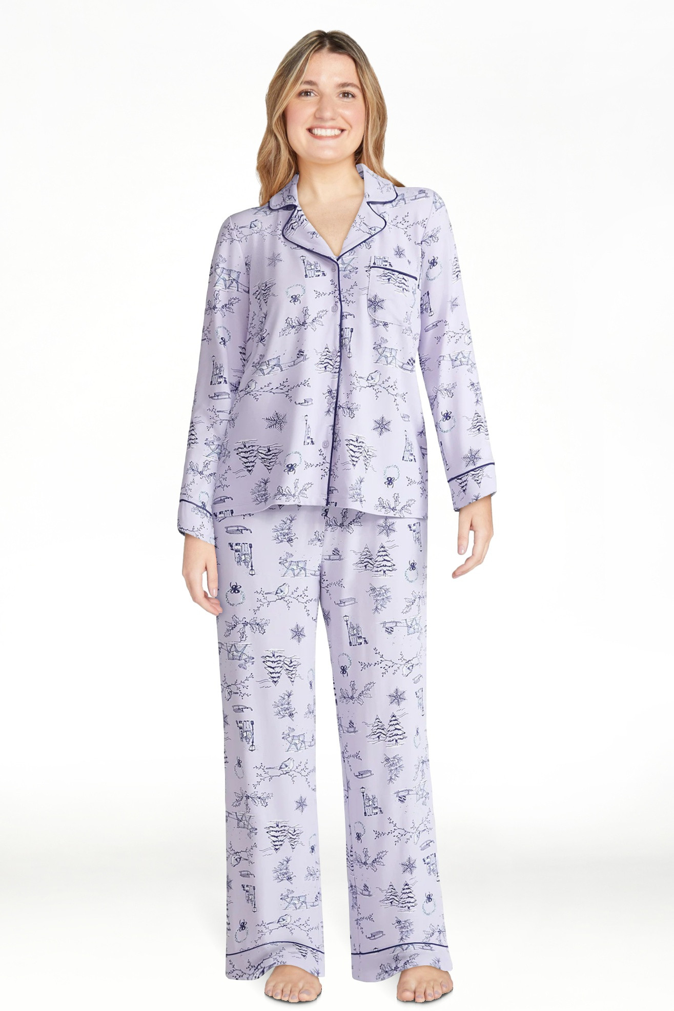 Joyspun Women’s Dreamy Soft Collection Long Sleeve Top and Pants Pajama Set, Sizes XS-4X | Walmart (US)