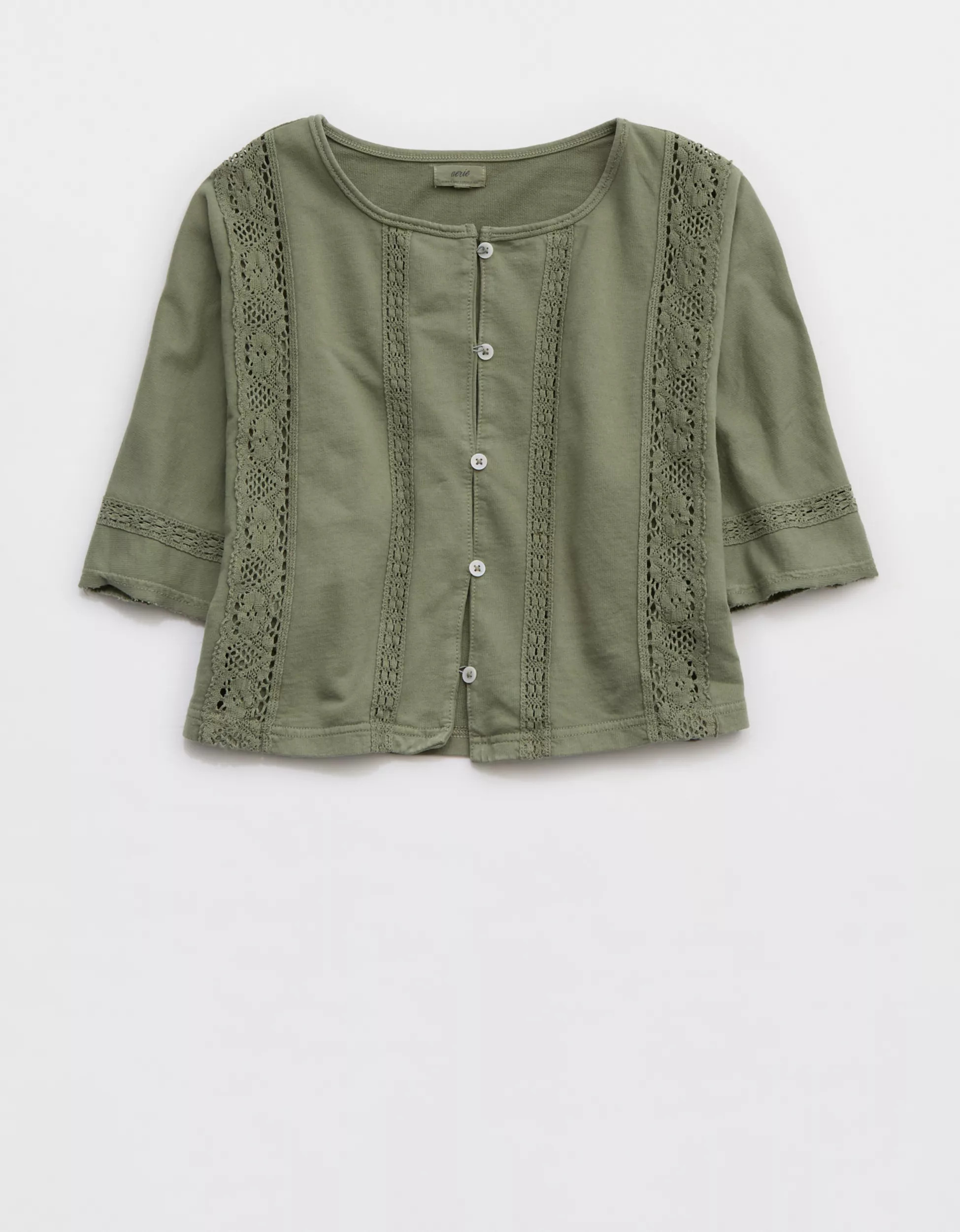 Aerie Short Sleeve Crochet Cardi | American Eagle Outfitters (US & CA)