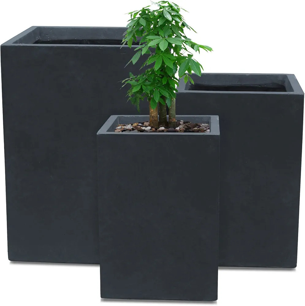Kante 18.5",15.7",12.6" H Tall Rectangular Concrete Planters Set of 3, Outdoor Indoor Lightweight... | Amazon (US)