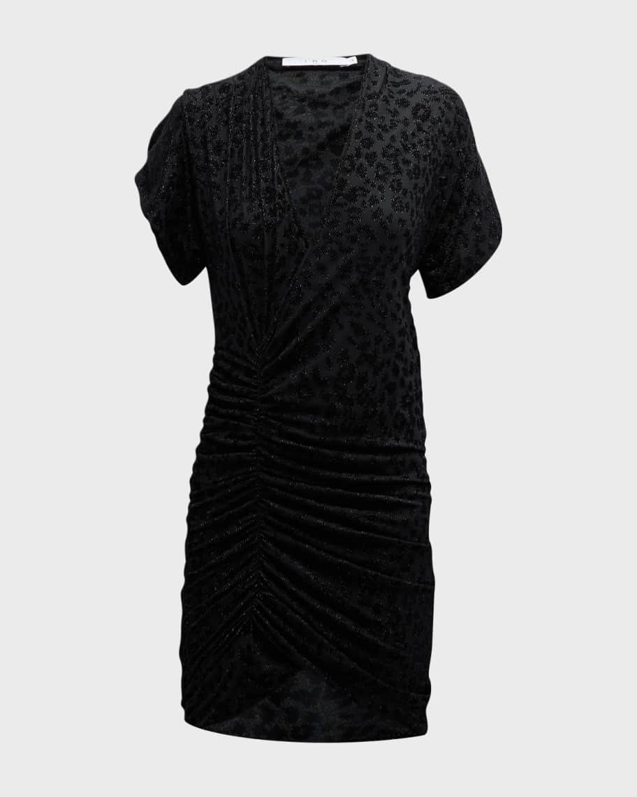 Iro Audry Ruched V-Neck Sequin Leopard Mini Dress | Neiman Marcus