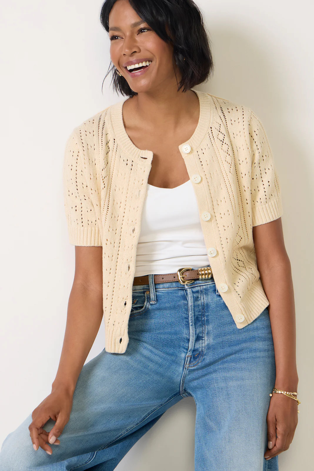Elle Pointelle Cardigan | Evereve