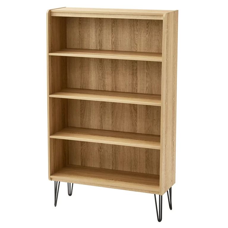 Mainstays Hairpin 4 Shelf Bookcase, Oak | Walmart (US)