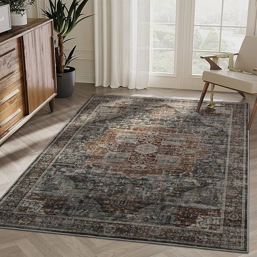 8x10 Area Rugs for Living Room, Vintage Washable Rug with Non-Slip Backing, Stain Resistant Large... | Amazon (US)