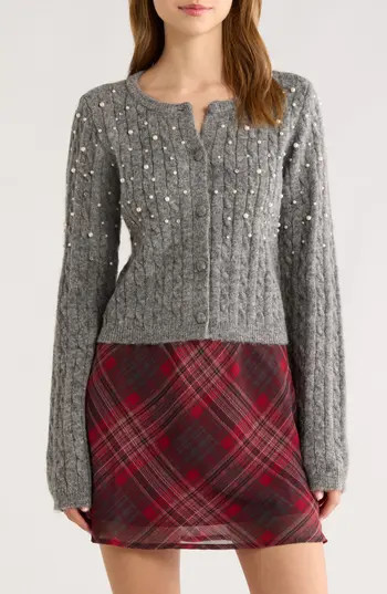 All in Favor Faux Pearl Embellished Sweater in Charcoal at Nordstrom Rack, Size Small | Nordstrom Rack