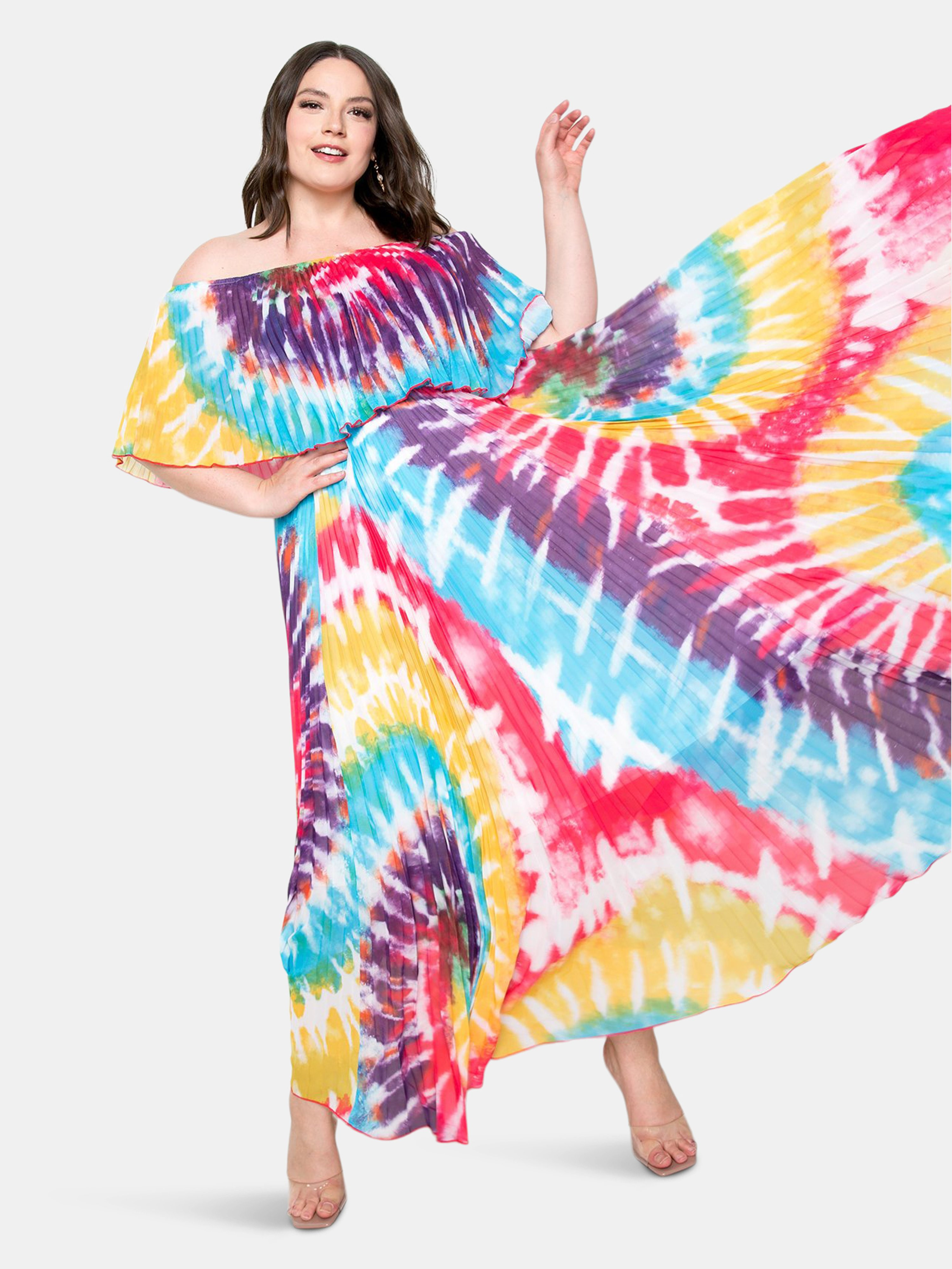 Tie-Dye Pleated Maxi Dress - 1X - Also in: 2X, 3X | Verishop
