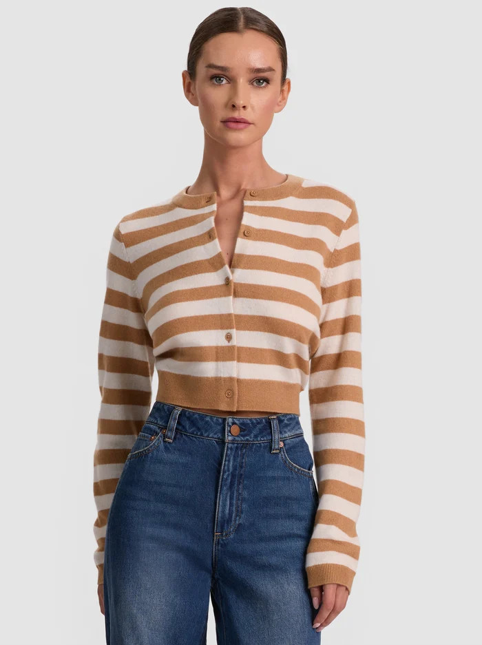 DOLLIE STRIPED CASHMERE CARDIGAN | Alice + Olivia