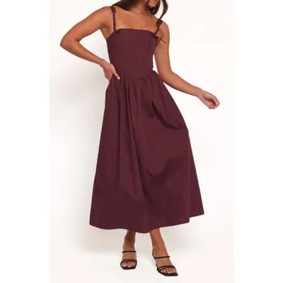 Petal & Pup Zenobia Corset Midi Dress in Cherry at Nordstrom, Size 12 | Nordstrom