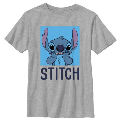 Boy's Lilo & Stitch Blue Square Portrait Stitch  T-Shirt - Athletic Heather - X Large | Target