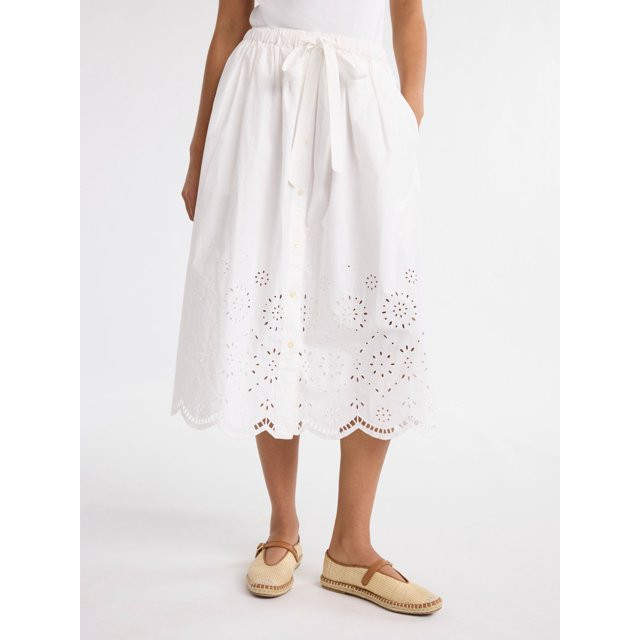 Free Assembly Women's and Women's Plus Cotton Eyelet Midi Skirt, Sizes XS-4X | Walmart (US)
