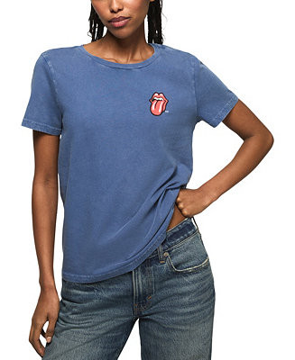 Lucky Brand Women's Rolling Stones Patch Classic Crewneck T-Shirt - Macy's | Macy's