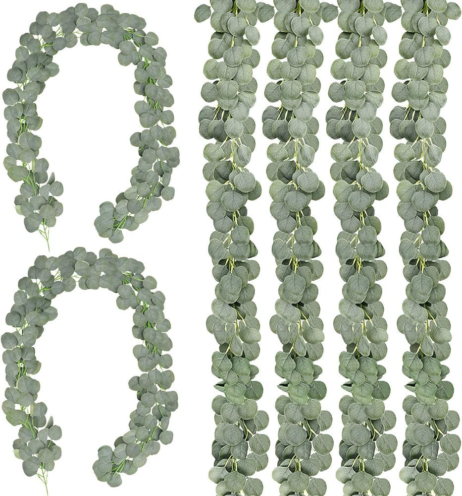 COCOBOO 6pcs 36ft Artificial Eucalyptus Garland Faux Garland Silver Dollar Eucalyptus Greenery Le... | Amazon (US)