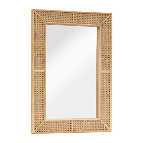 PARISLOFT Wooden and Rattan Mirrors, Boho Rectangle Wall Mirror for Living Room, Bedroom, 37.8'' | Amazon (US)