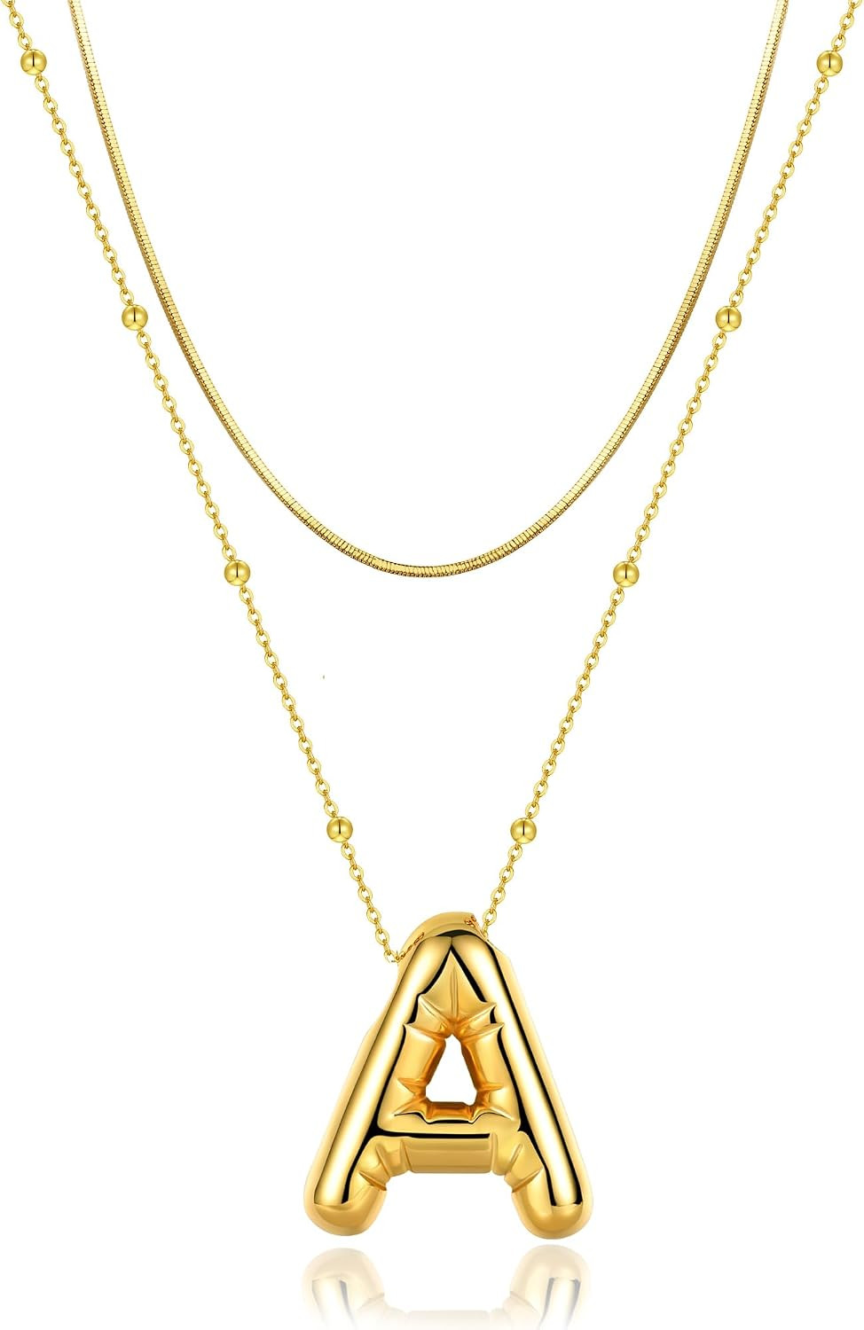 LUCA SMITH 2-Piece Initial Necklaces for Women, Dainty Balloon Bubble A-Z Letter Necklace Set, Name Letter Alphabet Pendant Layered Choker Necklaces Personalized Jewelry Gift | Amazon (US)
