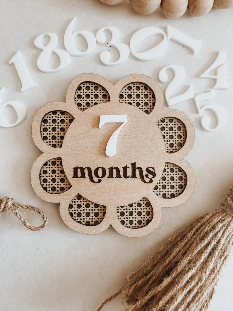 Interchangeable Monthly Milestones, Boho Rattan Monthly Milestones, Wooden Monthly Plaques, Month... | Etsy (US)