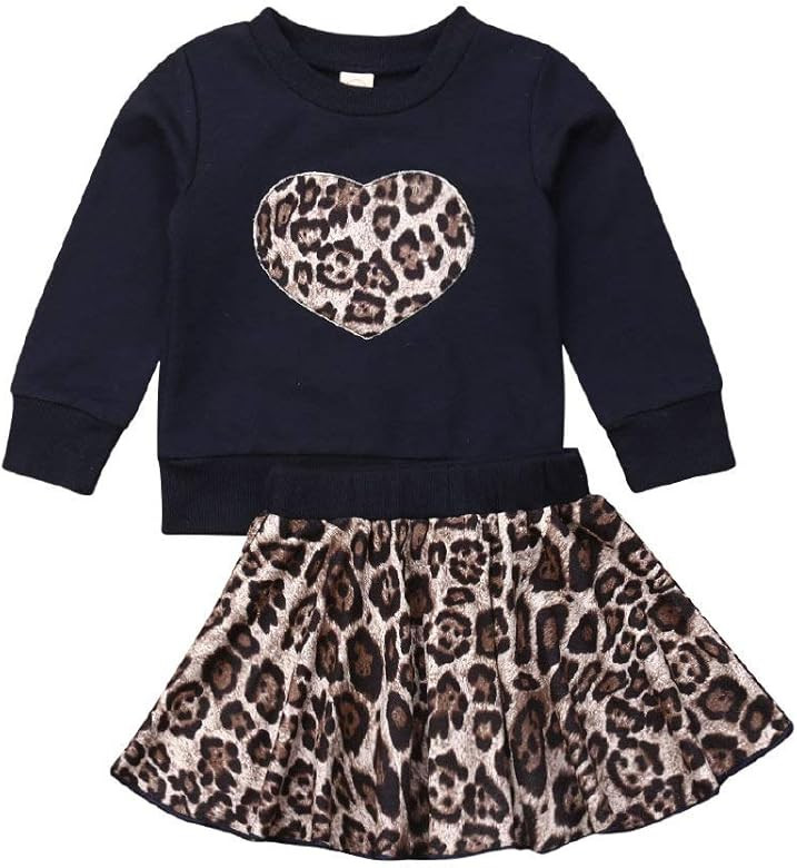 Toddler Baby Girl Valentine's Day Clothes Infant Leopard Heart Sweatshirt Pullover Top Tutu Skirt... | Amazon (US)